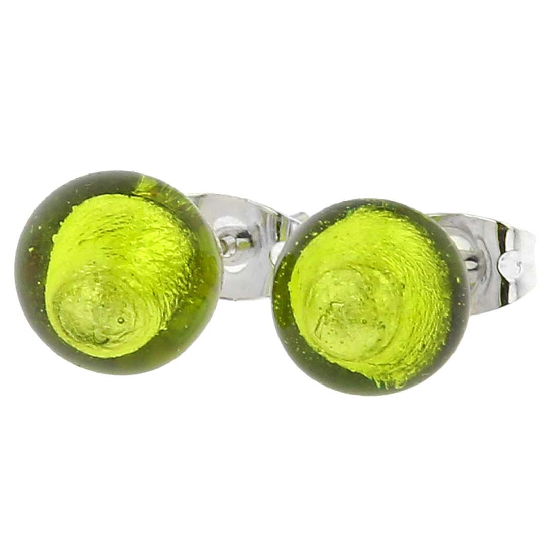 Glass Of Venice Murano Glass Ball Stud Earrings for Women Authentic Venetian Beads - Lime Green 5/16 inch Handmade in Venice, Italy