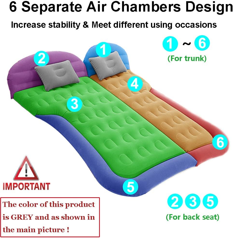 SAYGOGO SUV Air Mattress Camping Bed Cushion Pillow - Inflatable Thickened Car Air Bed with Electric Air Pump Flocking Surface Portable Sleeping Pad for Travel Camping Upgraded Version - Gray: Kitchen & Dining