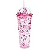 Silver Buffalo Sanrio Hello Kitty Pink Polka Dots and Bows Dome Glitter Top Travel Tumbler, 24 Ounces