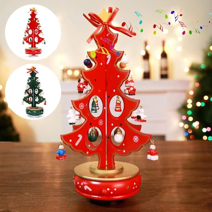 Amazon.com: Classic Music Box Christmas Wooden Clockwork Design Box Christmas Tree with Pendants