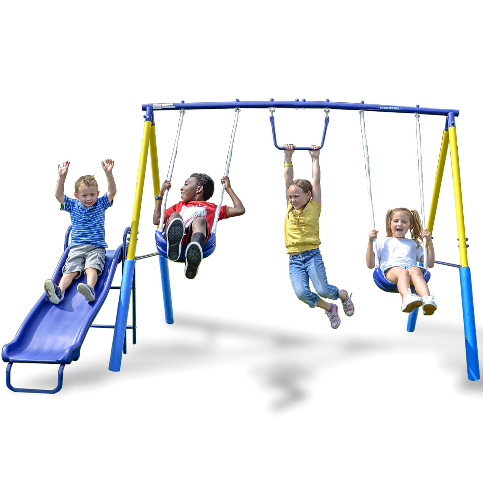 Photo 1 of ** FACTORY SEALED** Sportspower My First Metal Swing Set with Slide, 4 Kids Max, Blue, Yellow