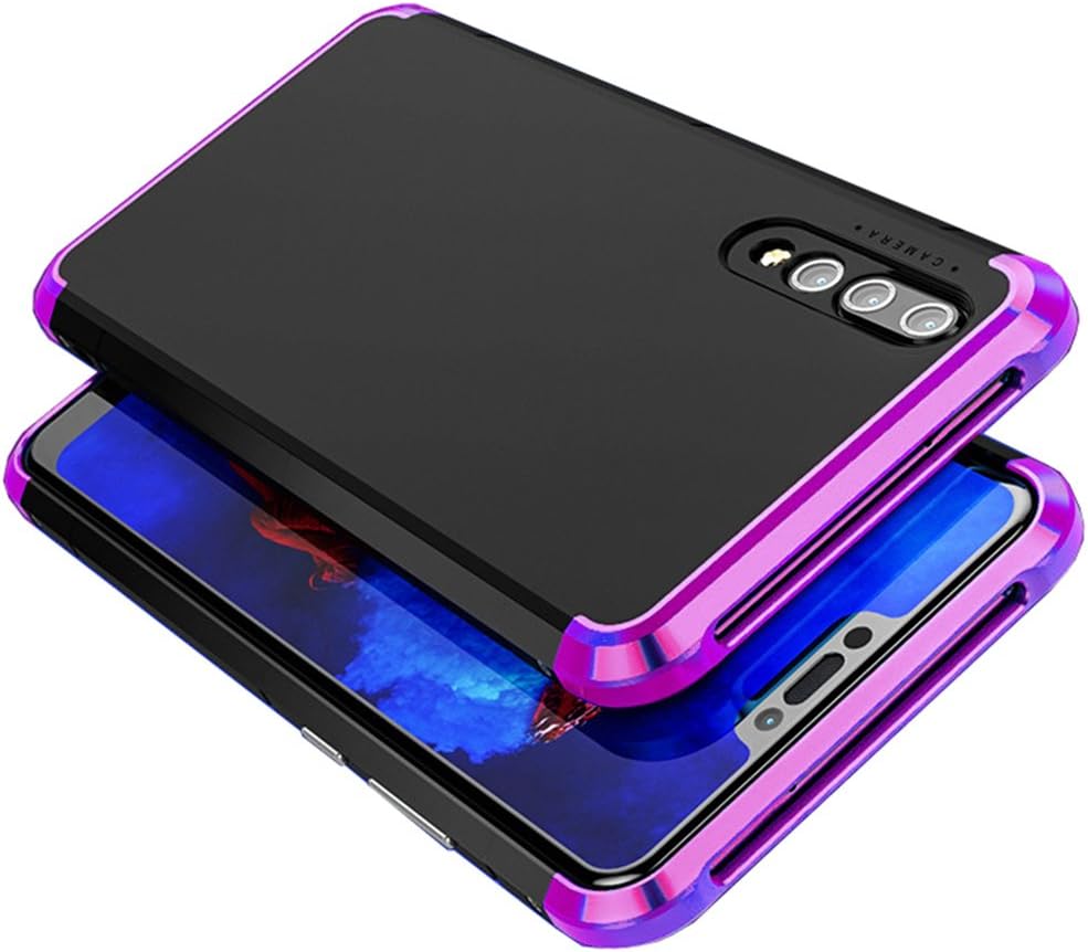 Huawei P20 Pro case Shock Absorption Carbon Fiber Cover Alloy Metal Aluminum Armor Double Protection Cover Case for Huawei P20 Pro (Purple/Black)