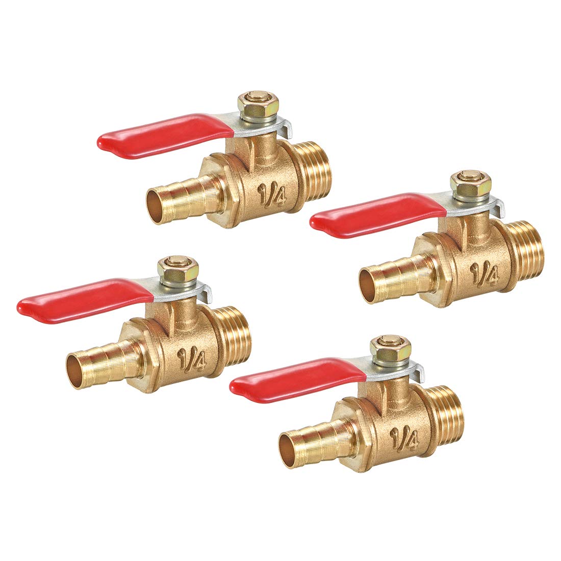 uxcell Brass Air Ball Valve Shut-off Switch G1/4 Male to 3/8" Hose Barb Pipe Tubing Fitting Coupler 180 Degree Operation Handle 4Pcs