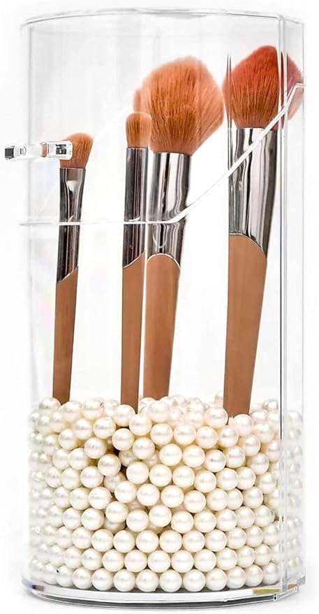 Amazon メイクブラシ収納ボックス メイクブラシケース 在庫あり即時に発送 メイクボックス メイクブラシ収納 透明 ふた付き 防塵 口紅 化粧 ブラシ 小物入れ 化粧ブラシホルダー メイクブラシスタンド 化粧筆 女子へのプレゼント 収納ボックス パール付き 円 Edward