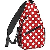 Famame Red White Polka Dot Sling Backpack Chest Bag Crossbody Shoulder Bag Gym Cycling Travel Hiking Daypack For Men Women