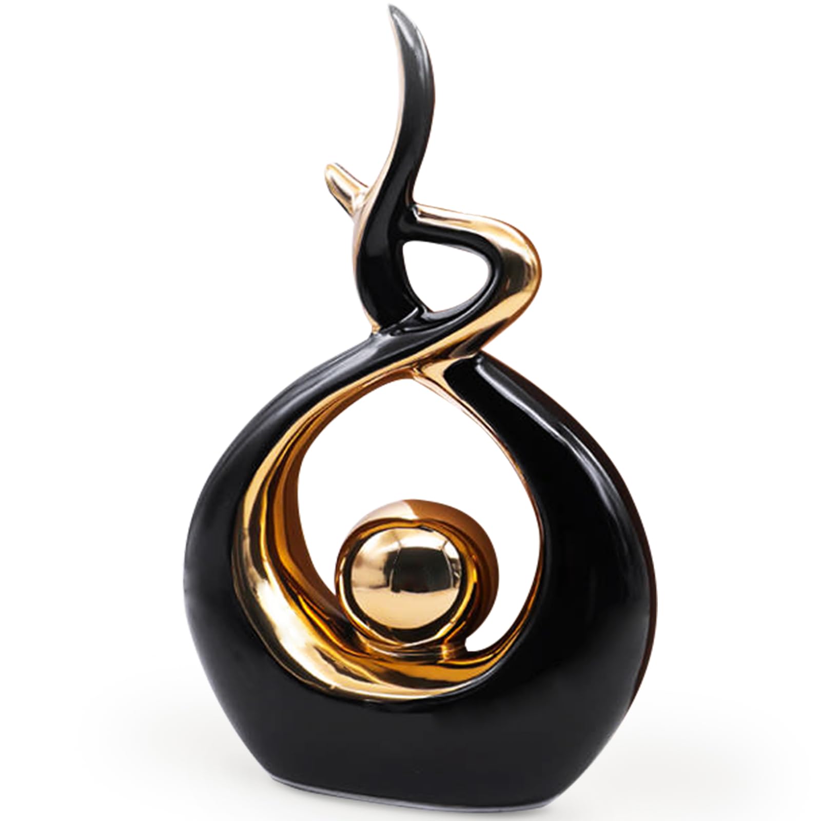 Modern Abstract Art Ceramic Statue, Elegant Ceramic Spiral Sculpture Home Decoration Living Room Ornaments, Hopeful Flame Nordic Art Sculpture for Office Table Center Dining Room Living Room(Black)