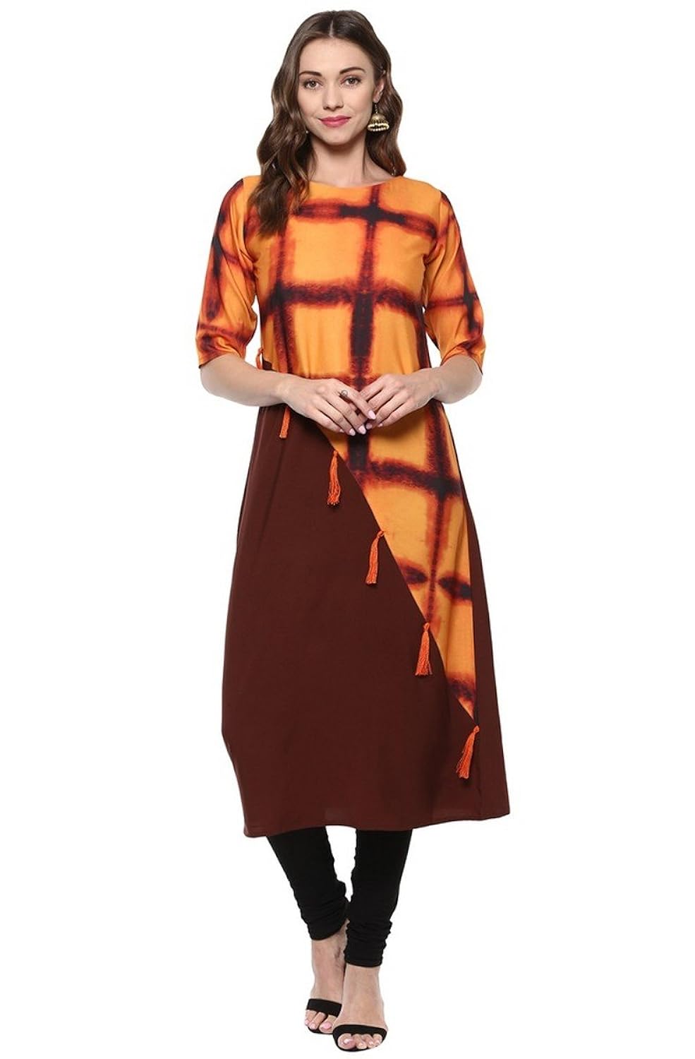 janasya women's multicolor printed crepe a-line kurti