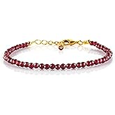 Natural Gemstone Micro Beads Dainty Bracelet Jewelry for Women, Birthstone, Chakra Energy Crystals, 14k Gold Plated Chain 8 inch Adjustable