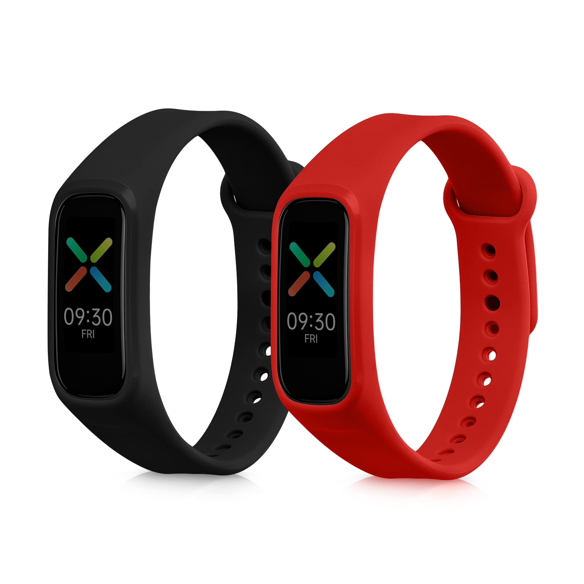 kwmobile Straps Compatible with Oppo Band Sport Straps - 2x Replacement Silicone Watch Bands - Smartwatch or Fitness Tracker - Black/Red