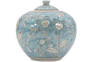 Light Blue and White Floral Chinoiserie Jar 8" w/ Lid- Ginger Jar, Tea Storage, Decorative, Home Décor Jar