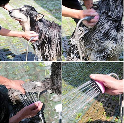 DELE Pet Shower Sprayer, Pet Bathing Tool for Dog Combines Handheld Bathe Shampoo Massage with 47 Inch Stainless Steel Hose and 4 Hose Adapters Indoor and Outdoor Use