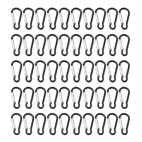 100pcs Aluminum Carabiner Spring Clip Hook Keychain Buckle Pack Bulk for Camping Hiking Rv Fishing Traveling Backpack Bottle, Black