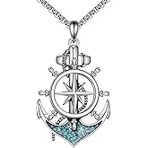 ZPMMPZ Anchor Necklace 925 Sterling Silver Rudder Pendant Turquoise Jewelry Gifts for Men Navy Sailor