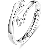 Yesteel S925 Sterling Silver Hug Ring for Women Teen Girls, Adjustable Ring Jewelry Mothers Day Birthday Gifts for Daughters Mom Sister Wife Friends Grandma