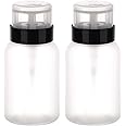 Pack of 2 Push Down Pump Dispenser Lockable Bottle for Alcohol, Acetone, Nail Polish and Makeup Remover, 200ml(6.8oz)