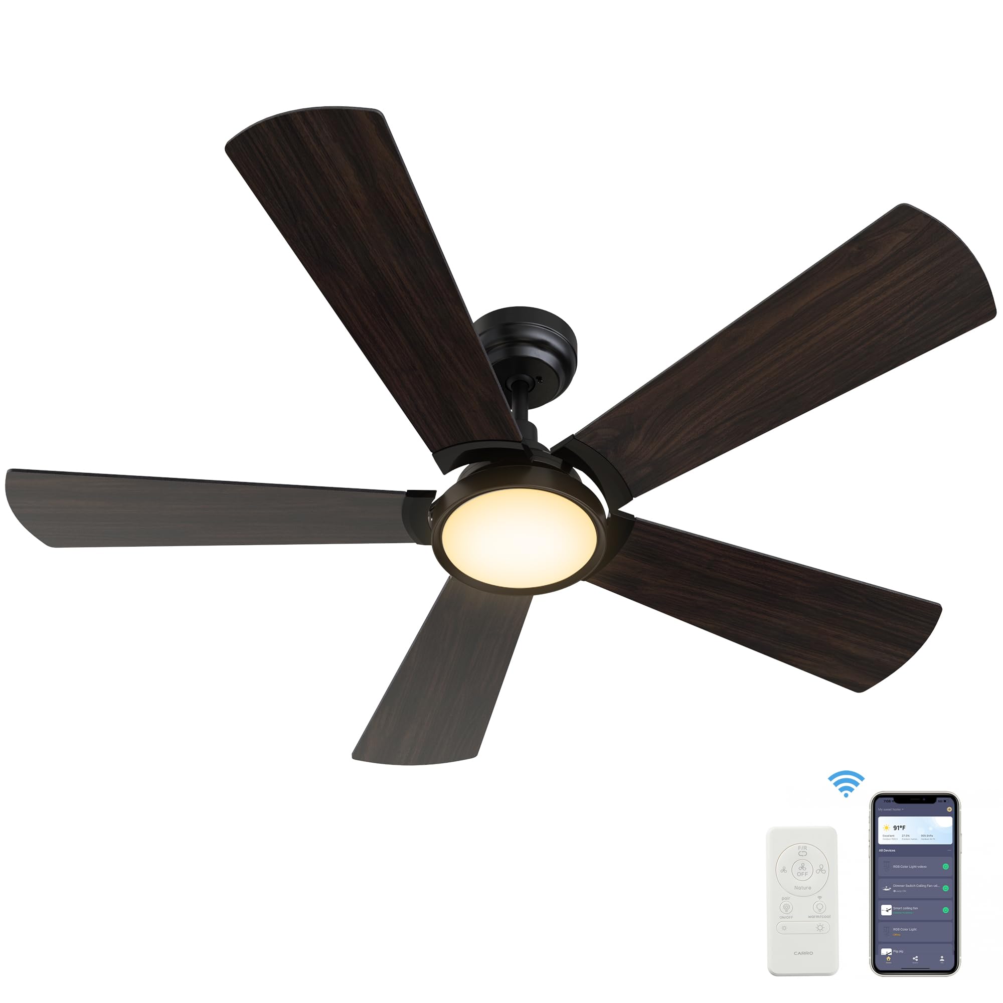 SMAAIR 52 Inch Low Profile Ceiling Fan with Light