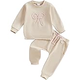 KtwHarnu Infant Toddler Baby Girl Fall Outfit Bow Long Sleeve Crewneck Pullover Sweatshirt Top and Pants Set 2Pcs Clothes Set