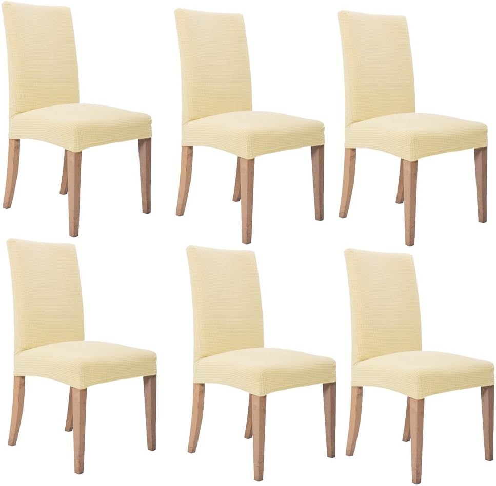 Inroy Chair Slipcover Stretch Removable Fashionable Modern Decorative Dining Chair Cover-Pack of 6 (Beige)