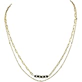 GEMSYMPHONY 2-Layer Gemstone Beads Choker Necklace, 14k Gold Plated Dainty Stackable Choker Necklaces for Women Trendy Layering, For Women Gifts