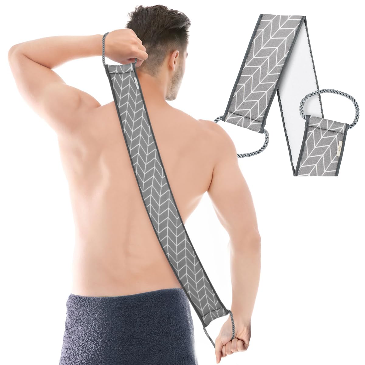 Joeji's Kitchen Back Scrubber for Shower - Eco-Friendly Natural Plant Fibre Vegan Exfoliating Cleansing Loofah Strap - Double Side Bath Scrub Accessory with Handle