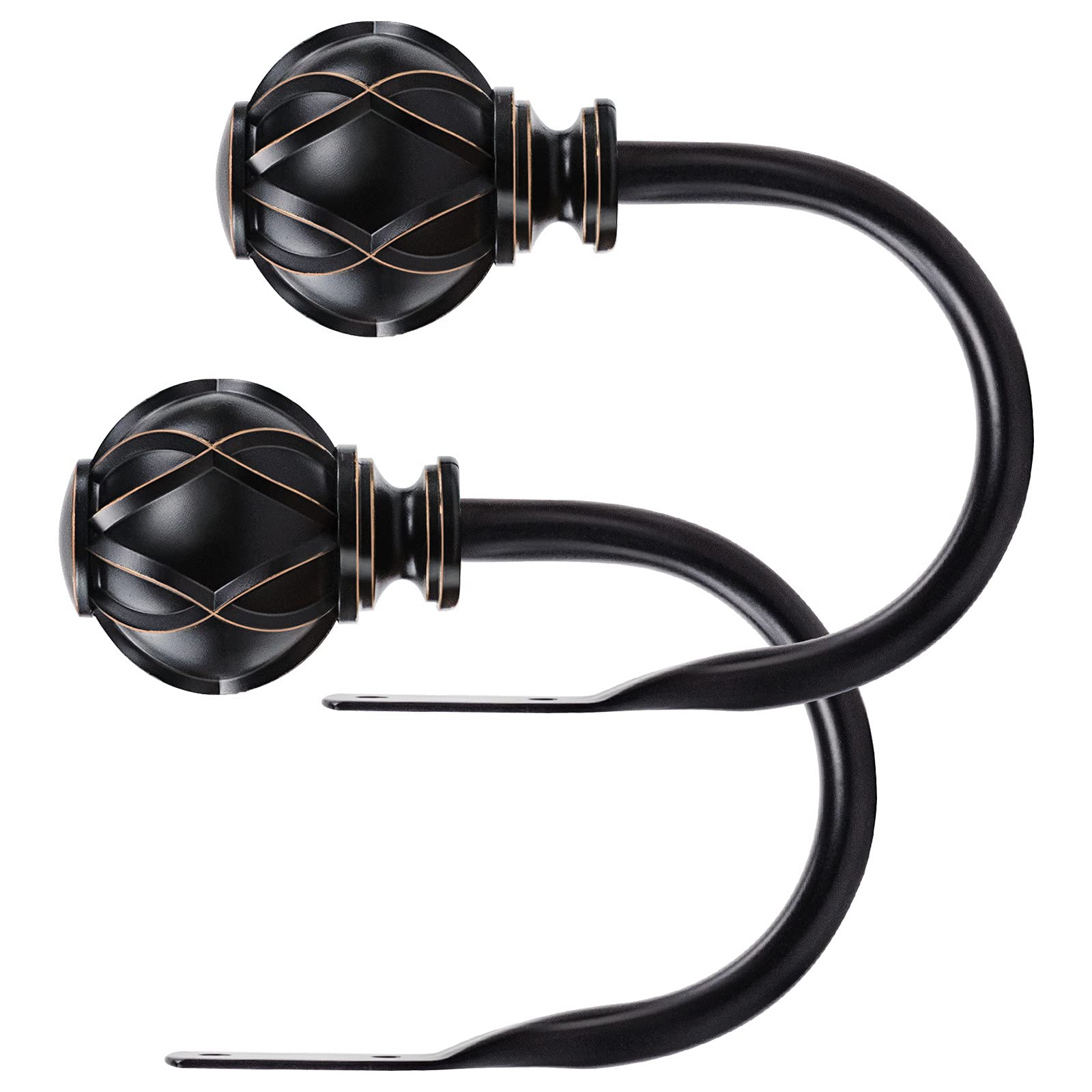KAMANINA Decorative Curtain Drapery Holdbacks, Curtain Tiebacks Hooks with Screws Wall Mounted, Netted Texture Finials for Drapes Window Home Decoration, Black (1 Pair/2 Pack), Small