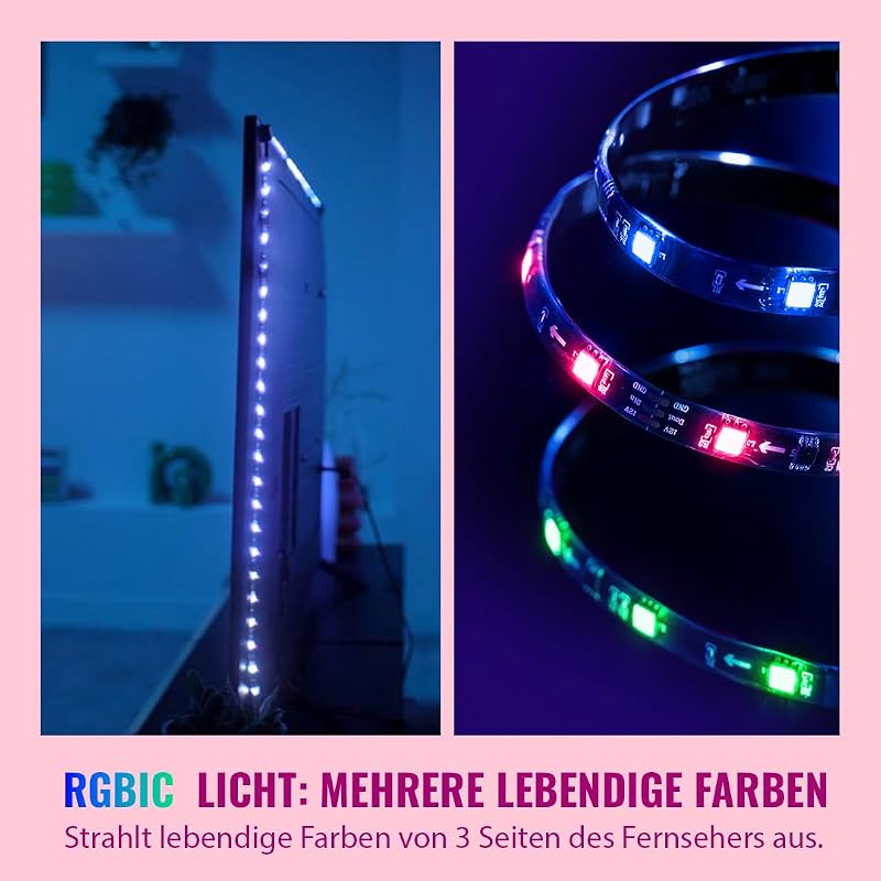HDMI Sync Box mit TV-Beleuchtung - Synchronisiert Licht zu Ihren Filmen, Spielen und Musik -HDMI 2.0 - RGBIC LED Strip für 75"-85" Zoll TVs - App/Sprachsteuerung, funktioniert mit Google und Alexa