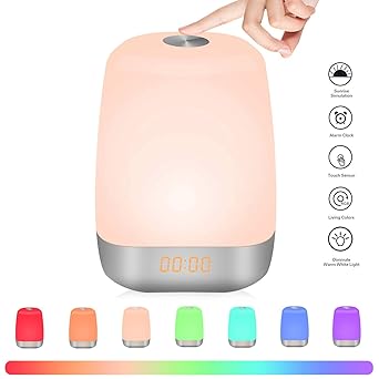 Sunvook Lichtwecker Wake-Up licht Wecker Led Nachttischlampe mit Sonnenaufgang Simulation Tageslichtwecker für Kinder, Aufwac