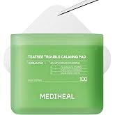 MEDIHEAL Teatree Trouble Calming Toner Pads, Quick Soothing (100 Count) | with Tea Tree Leaf Oil | for Sensitive &amp; Acne-Prone Skin| Non-comedogenic | Plastic-Free Vegan Pads | Korean Derma Toner Pads