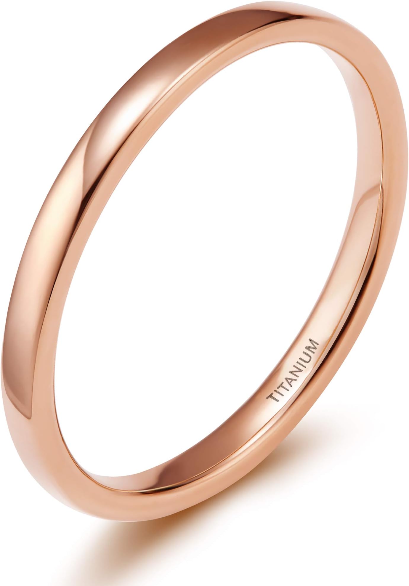 TIGRADE 2mm 4mm Titanium Ring Rose Gold Dome High Polished Wedding Band Comfort Fit Size 3-13.5