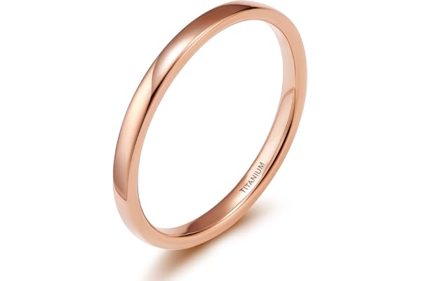 TIGRADE 2mm 4mm Rose Gold Titanium Plain Dome High Polished Wedding Band Ring Comfort Fit Size 3.5-12.5