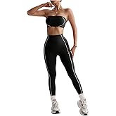 SHENHE Women's 2 Piece Workout Set Strapless Bandeau Sports Bra and High Waist Leggings Gym Set
