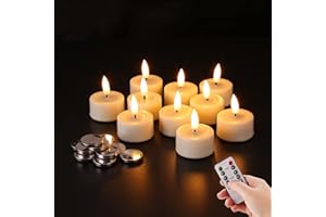Eywamage Ivory Flameless WaxTealights with Remote Batteries, Realistic Flickering LED Tea Votive Candles Set of 10