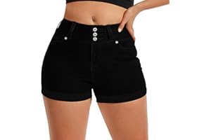 Pnadty Women's Summer High Waisted Stretch Denim Shorts Casual Folded Hem Jean Shorts