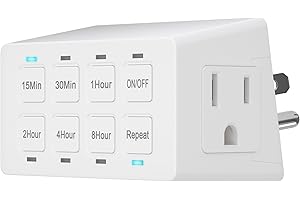 ENERLITES 8-Hour Indoor Countdown Plug-in Timer, UL Listed Timer for Electrical Outlets, 15-30 Min 1-2-4-8 Hour, for Fans or Lights, 1/4 HP, HET03-W, White