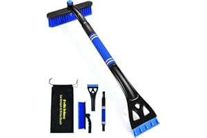 helloleiboo Car Snow Brush and Ice Scrapers 2 in 1, Extendable Snow Remover for Car Auto SUV Truck Windshield
