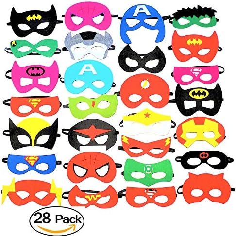 28 Pack Superhero Party Masks Favors Felt Mask- Party Supplies, Dress up, Birthday Party, Children's Masks, Pretend Play, Unisex masks for Children Aged 3+