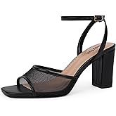 Easyfox Open Toe Chunky Heel Sandals for Women Ankle Strap 3 Inch High Heels Dress Wedding Block Shoes