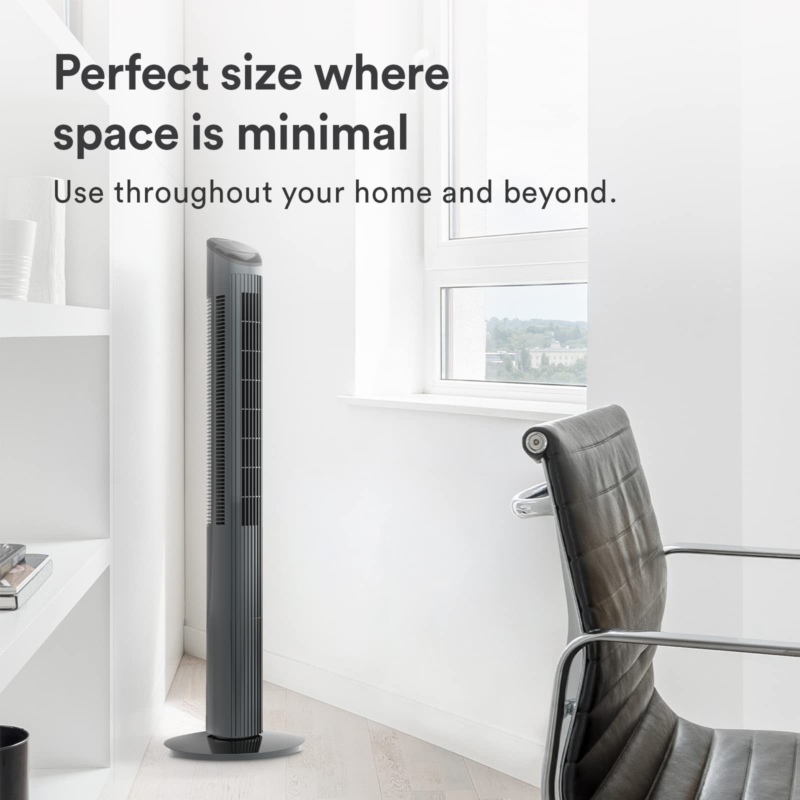 Everdure 45” Oscillating Tower Fan, Remote Controlled, 3 Speed Settings, Powerful and Targeted Airflow Control, Portable, Perfect Cooling Fan for Bedroom, Living Room, Home Office, Graphite
