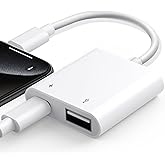 USB Camera Adapter for iPhone, Lightning to Camera Adapter, OTG Adapter with Charging Port, Supports USB Flash Drive, Card Re