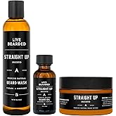 Live Bearded 3-Step Beard Grooming Kit - Wash, Oil and Butter - Made in the USA - All-Natural Ingredients with Shea, Jojoba - Growth Support | Straight Up Unscented - Fragrance-Free