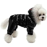 Waterproof Dog Clothes - Winter Warm Dog Jacket Coat - Hooded Jumpsuit Snowsuit(M, Black)
