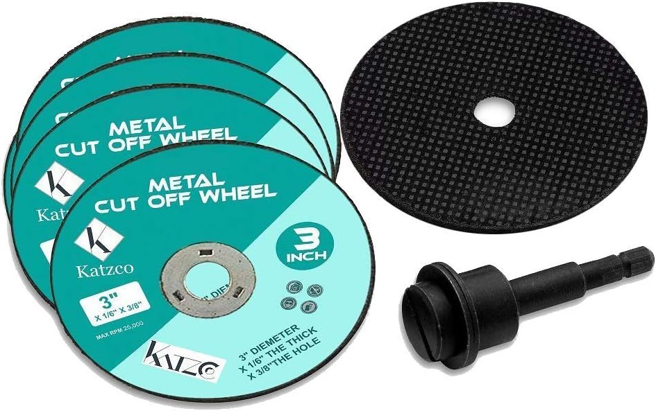 Katzco Metal Cutting Wheel - Set of 5-3 Inches Saw Blades with 1/4 Inch Mandrel for Angle and Pneumatic Drill, Power Tool, High-Speed Cutter, Workshop, Accessory