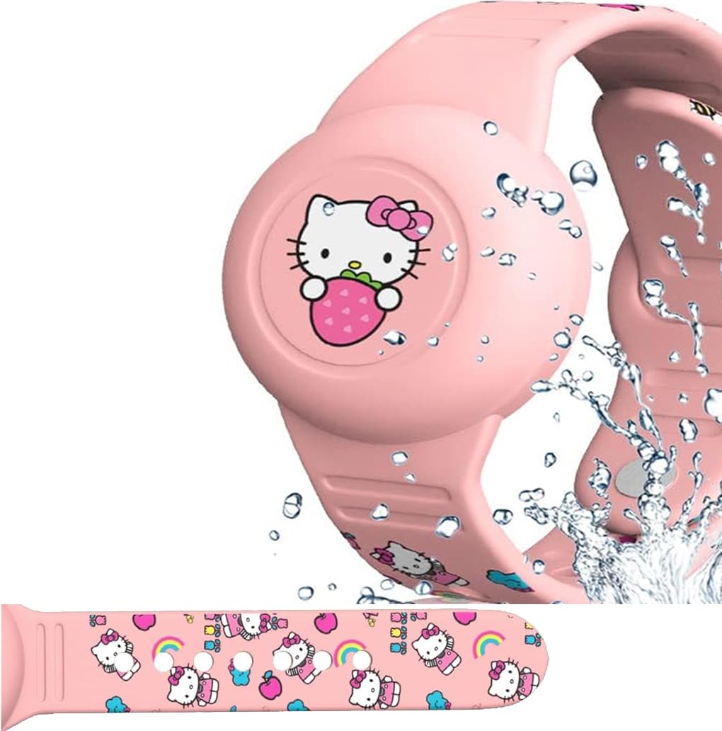 【Kids Waterproof Bracelet for Airtag】Wuzun sevimli çizgi Film ayarlanabilir gizli for Apple Air tag Tutucu Anti-lost GPS Tracker Strap Kılıfı silikon (Cat)