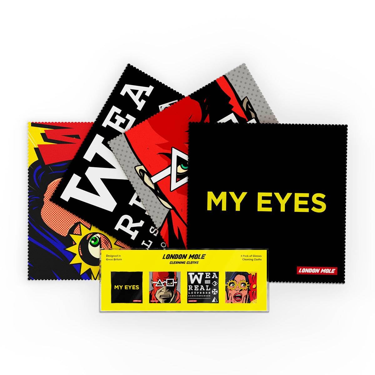 LONDON MOLE Eyewear Glasses Cleaning Cloth 4 Pack - Glasses Cloth - Lens Cloth - Eyeglasses Cleaning Cloths - Glasses Lens Cloth - Phone Cleaning Cloth - Cool Pattern