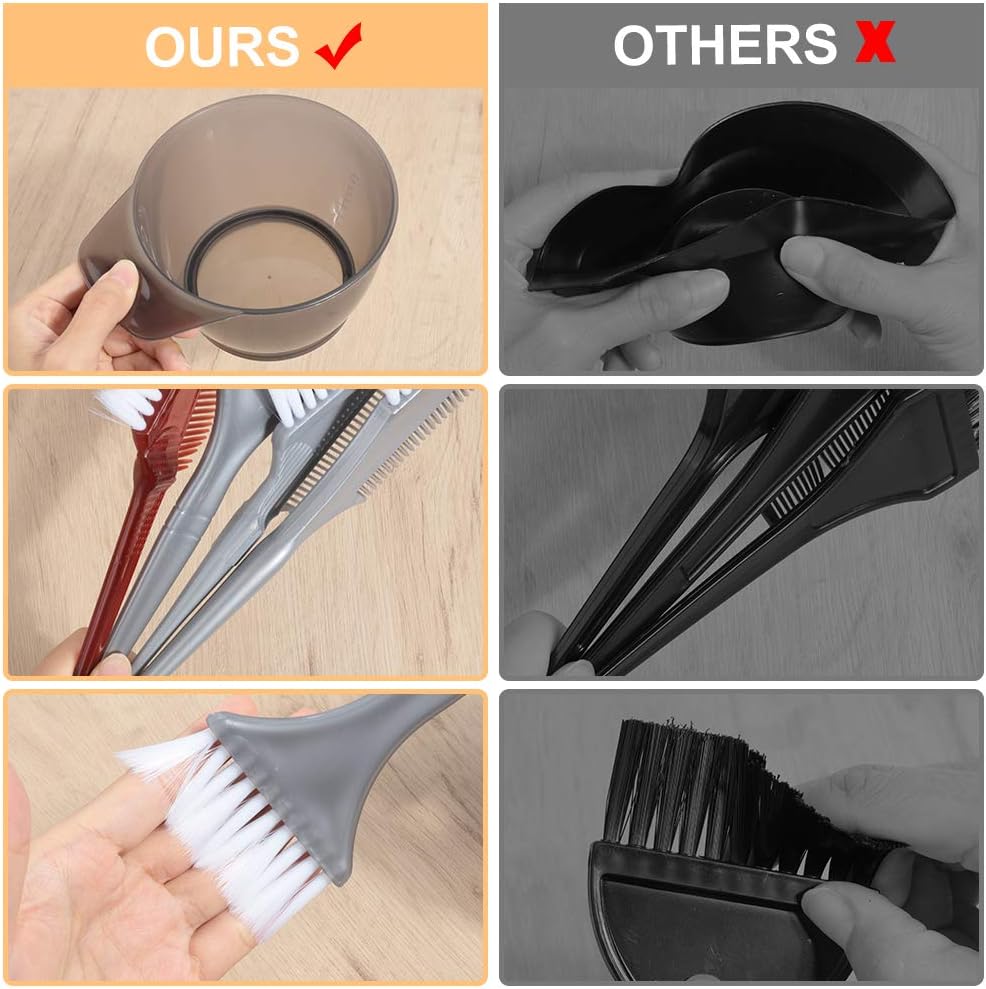 Hair Color Brush and Bowl Set, YGDZ Hair Dye Brush and Bowl Set, Professional Salon Hair Coloring Dyeing Kit, 4pcs Hair Tint Brushes & 2pcs Mixing Bowls: Kitchen & Dining