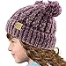 Kids Ages 2-7 Pom Pom Ears Chunky Thick Stretchy Knit Soft Beanie Hat Purple