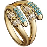 Ganquya Adjustable 18K Gold Plated Open Bands Engagement Promise Ring for Women,Fashion Wrap Finger Cubic Zirconia Statement Cocktail Jewelry Gift(Blue)
