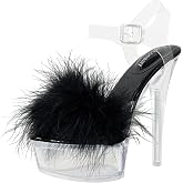 Fantoesay Women's Heeled Sandals Sexy Fluffy Platform Stilettos Ankle Strap Clear High Heels Party Wedding Dress Shoes