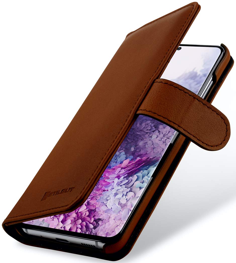 StilGut Wallet Case for Galaxy S20 Plus/S20+, Genuine Leather Galaxy S20 Plus/S20+ Case with Card Slots & Magnetic Closure, Antique Brown