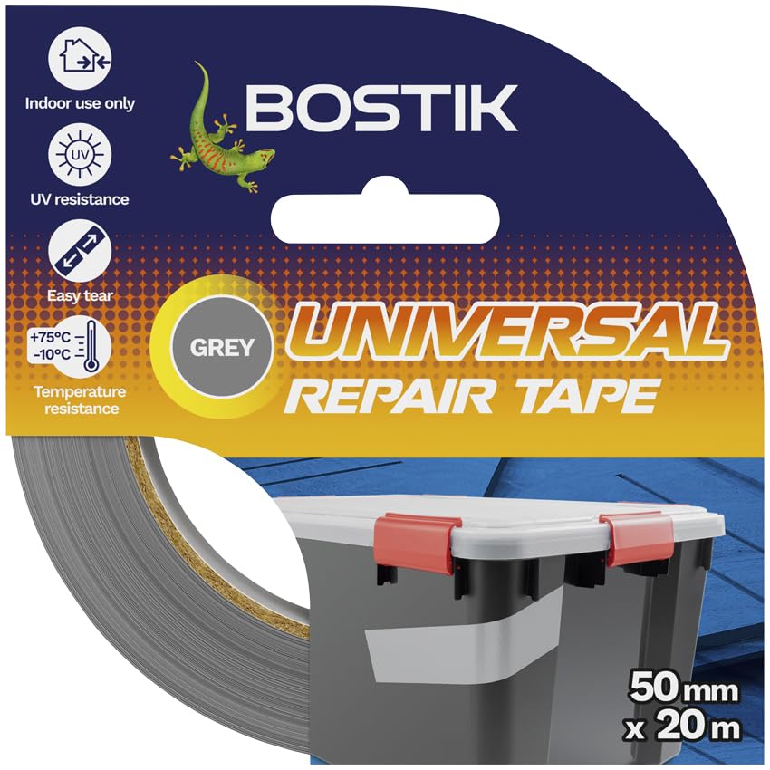 Bostik Universal Repair Tape Grey - 50mm x 20m Roll - Strong Duct Tape Perfect For Any Substrate - Easy To Tear - Indoor Use Only